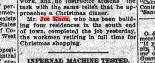 Charlotte Observer 1907, Joe Knox building four residences